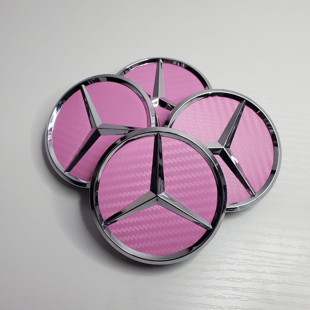 4 Pink Carbon Fiber WHEEL CENTER HUB CAPS EMBLEM FITS MERCEDES BENZ 75MM/ 3 IN